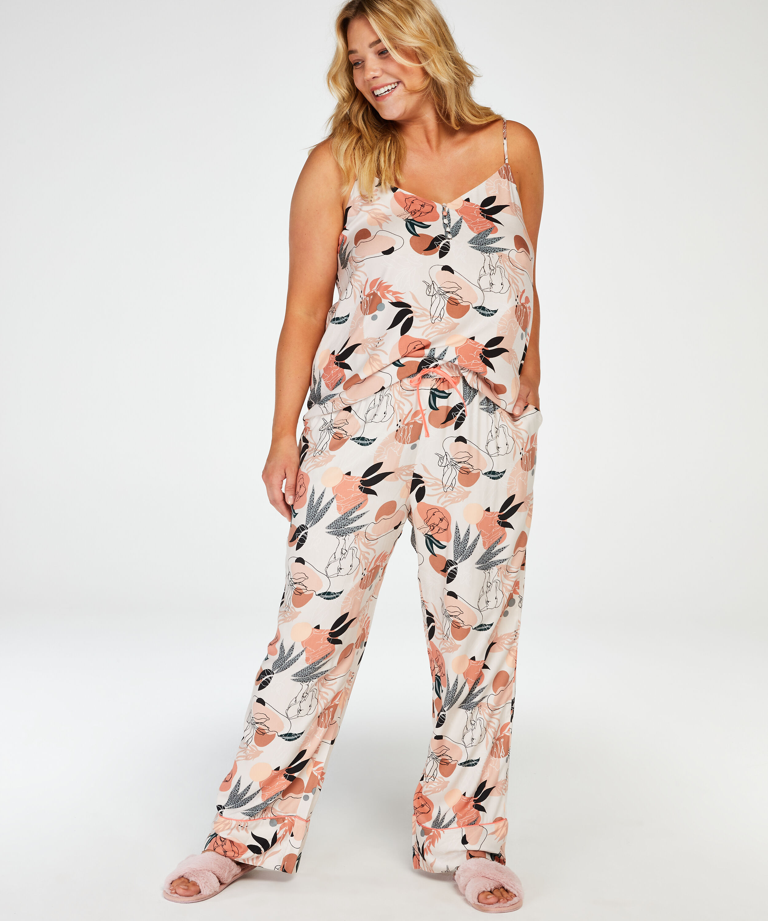 Pantalon de pyjama tiss&eacute;, Rose