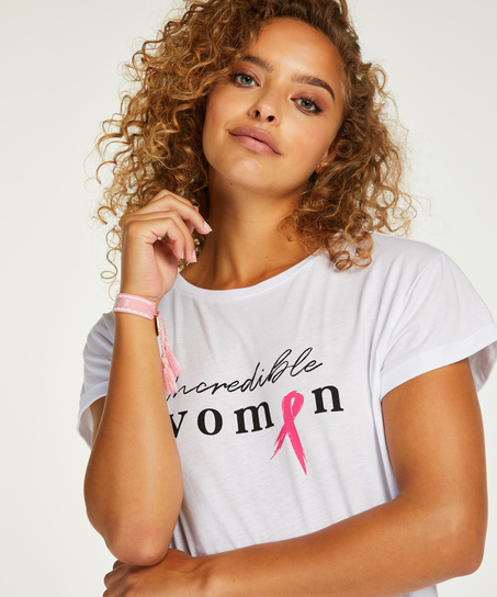 Top manches courtes Pink Ribbon, Blanc