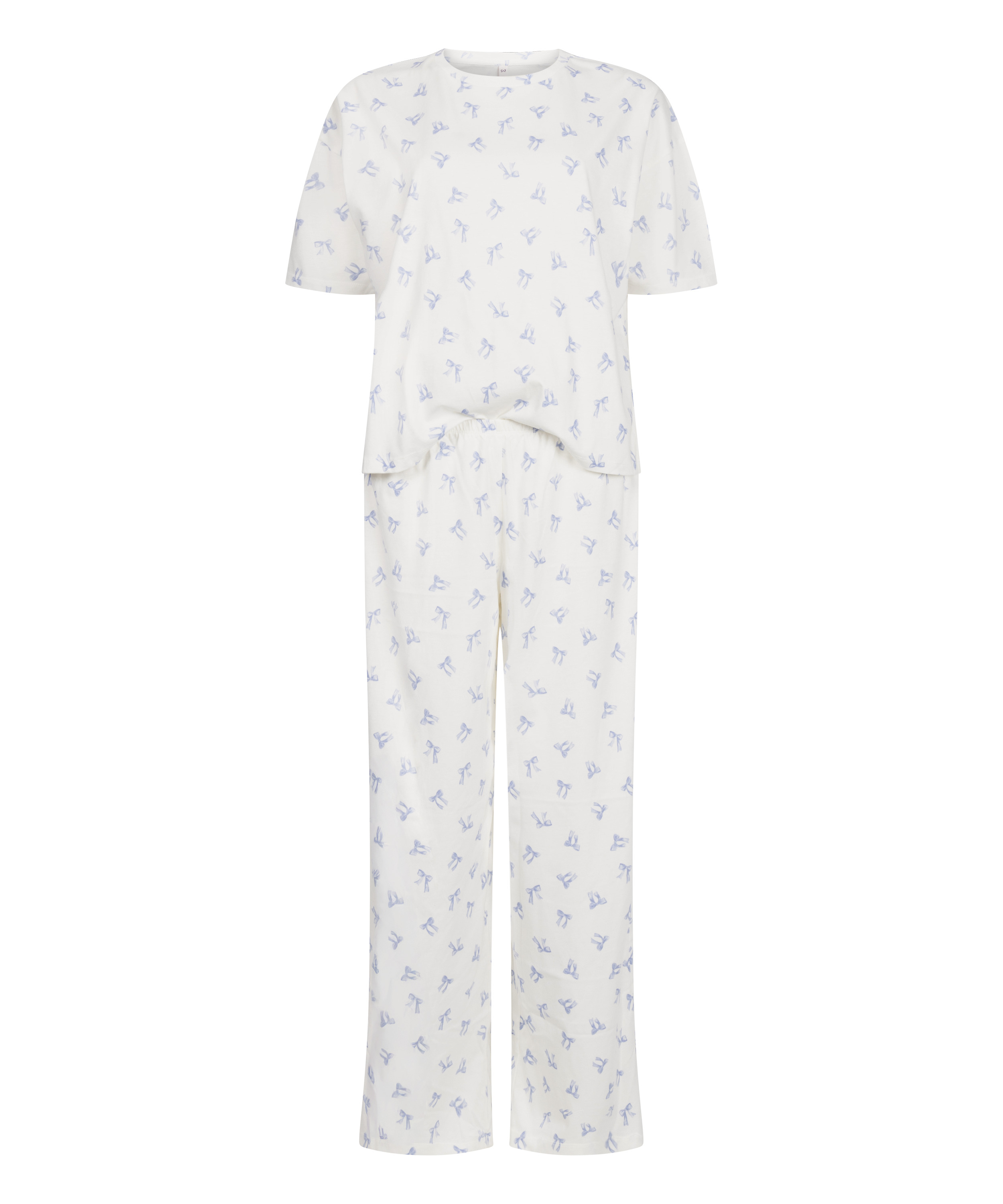 Pyjama Set Cotton Jersey Long, Blanc, main