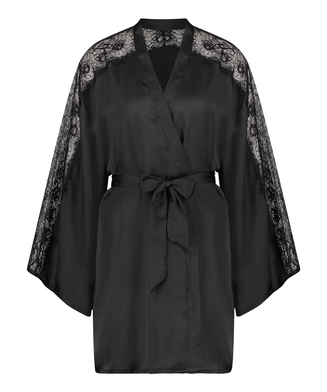 Kimono en dentelle satinée, Noir