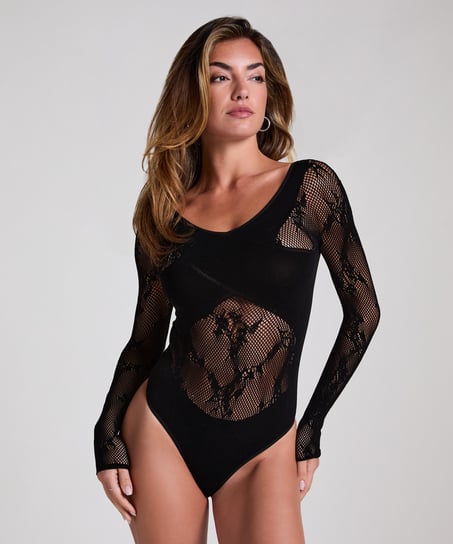 Body en r&eacute;sille Allover, Noir