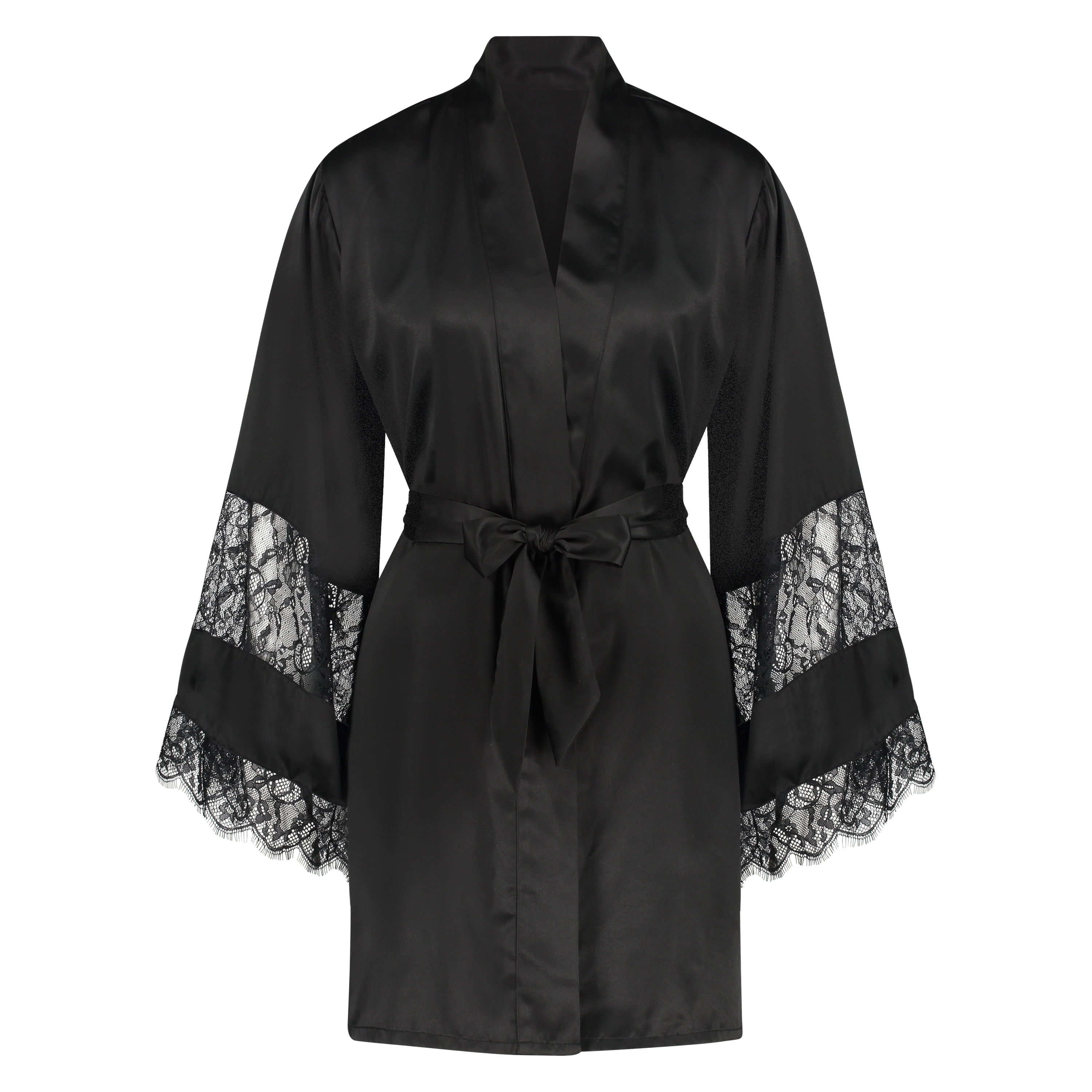 Kimono Satin en dentelle, Noir, main