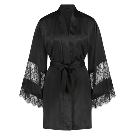 Kimono Satin en dentelle, Noir