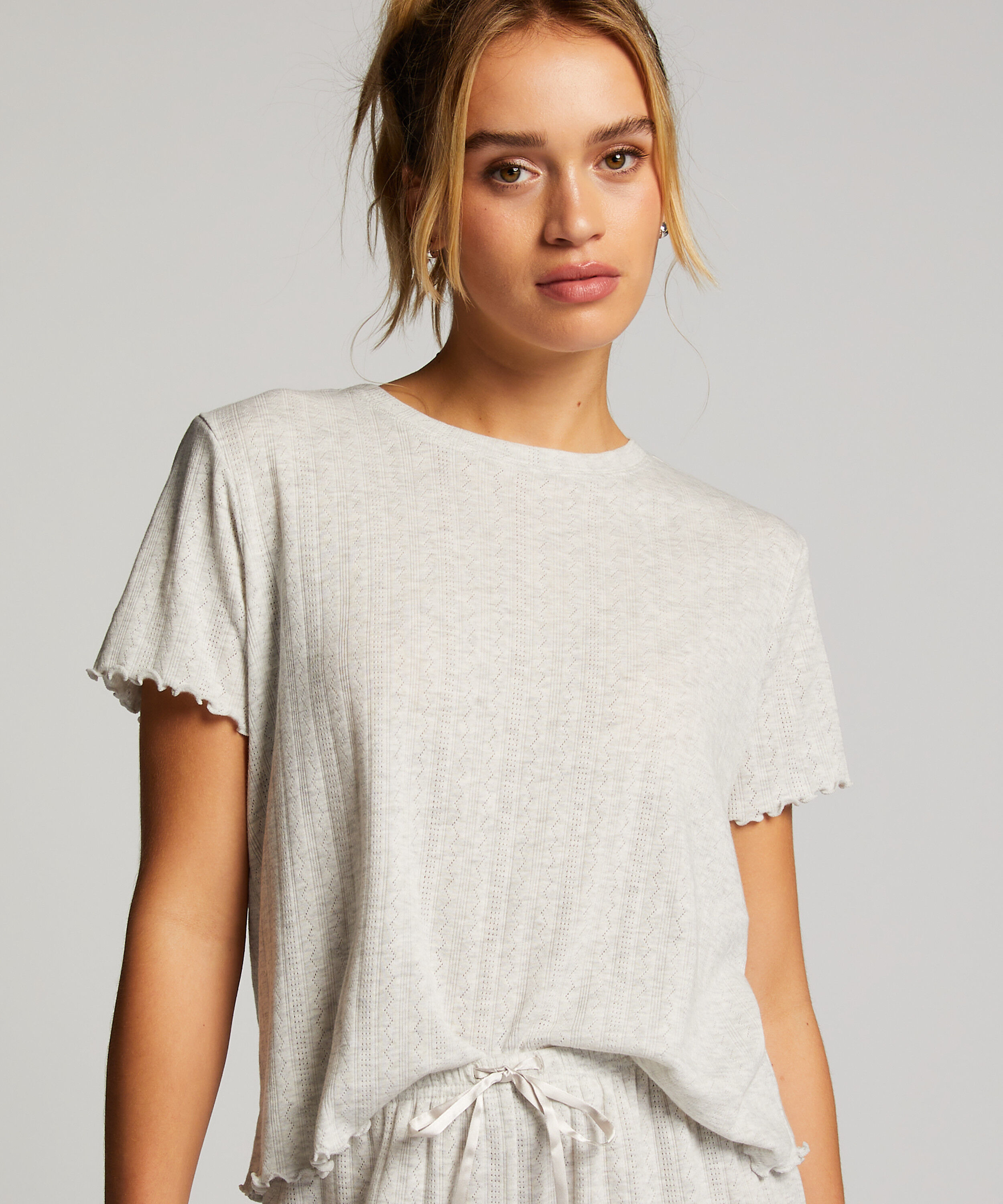 Haut de pyjama à manches courtes Loose Fit, Beige
