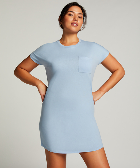 Chemise de nuit col rond, Bleu