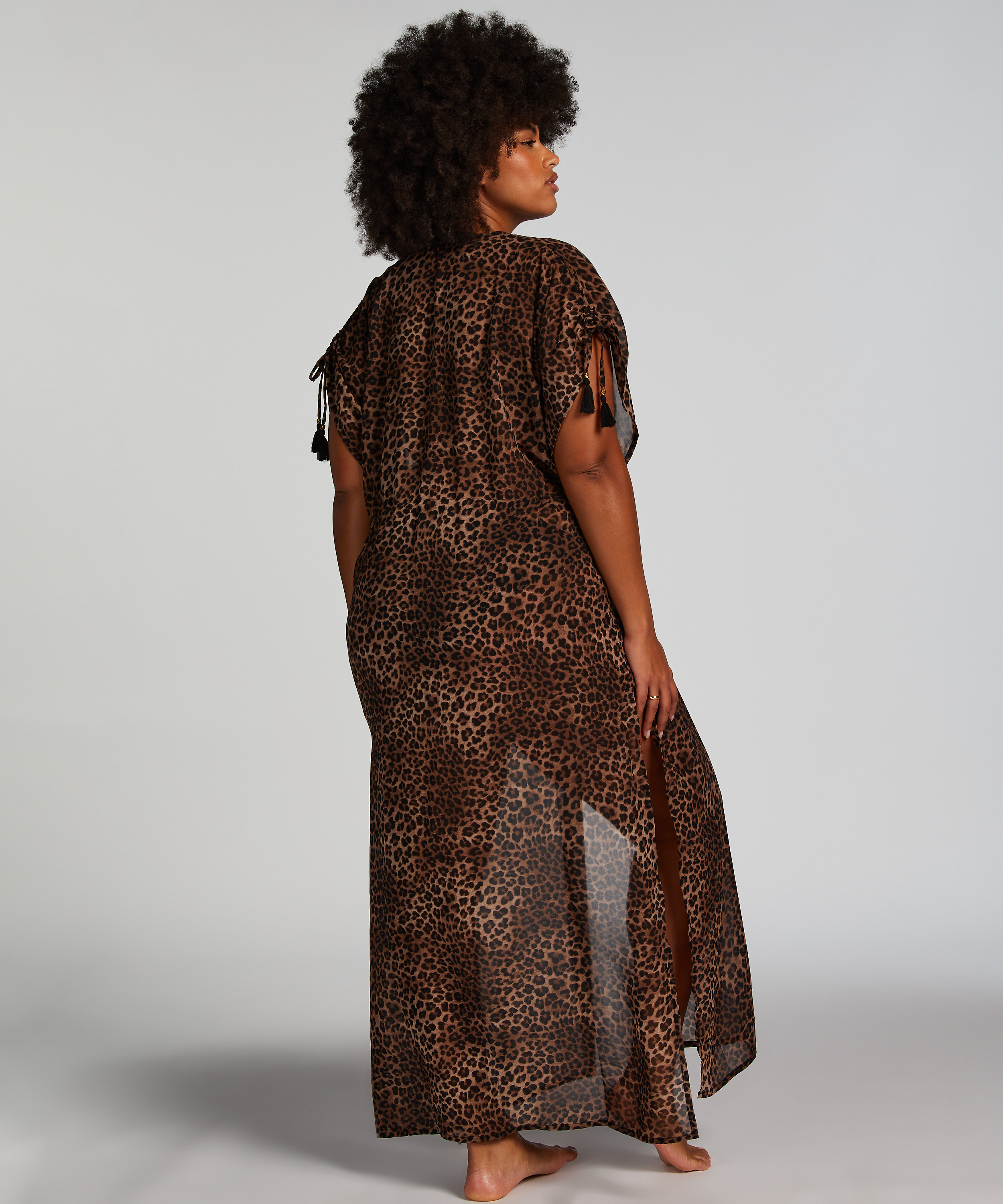 Sheer Kimono, Marron, main