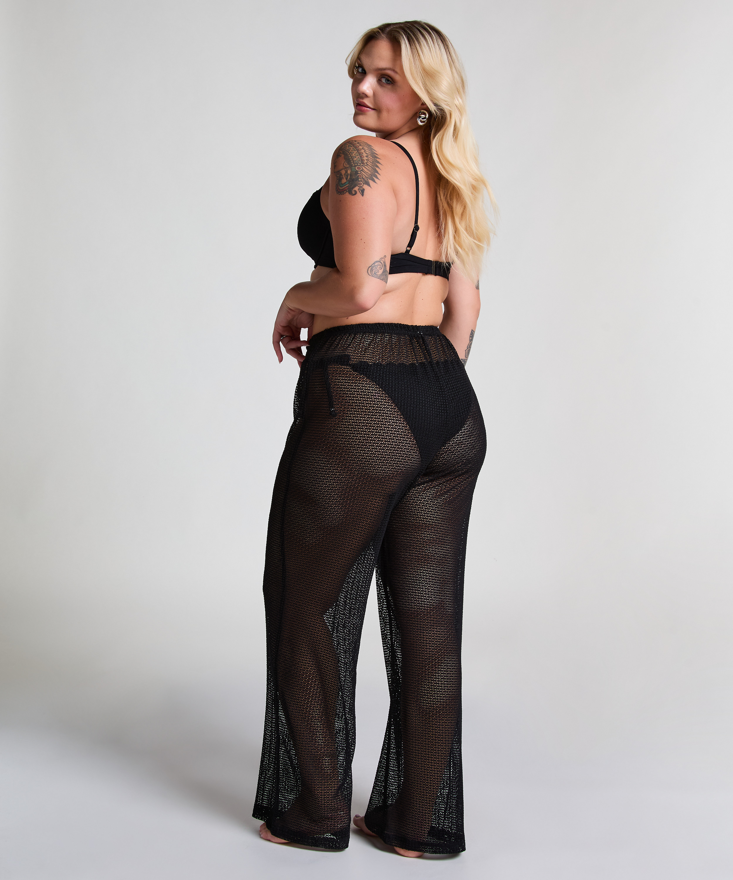 Pantalon de plage en maille, Noir, main