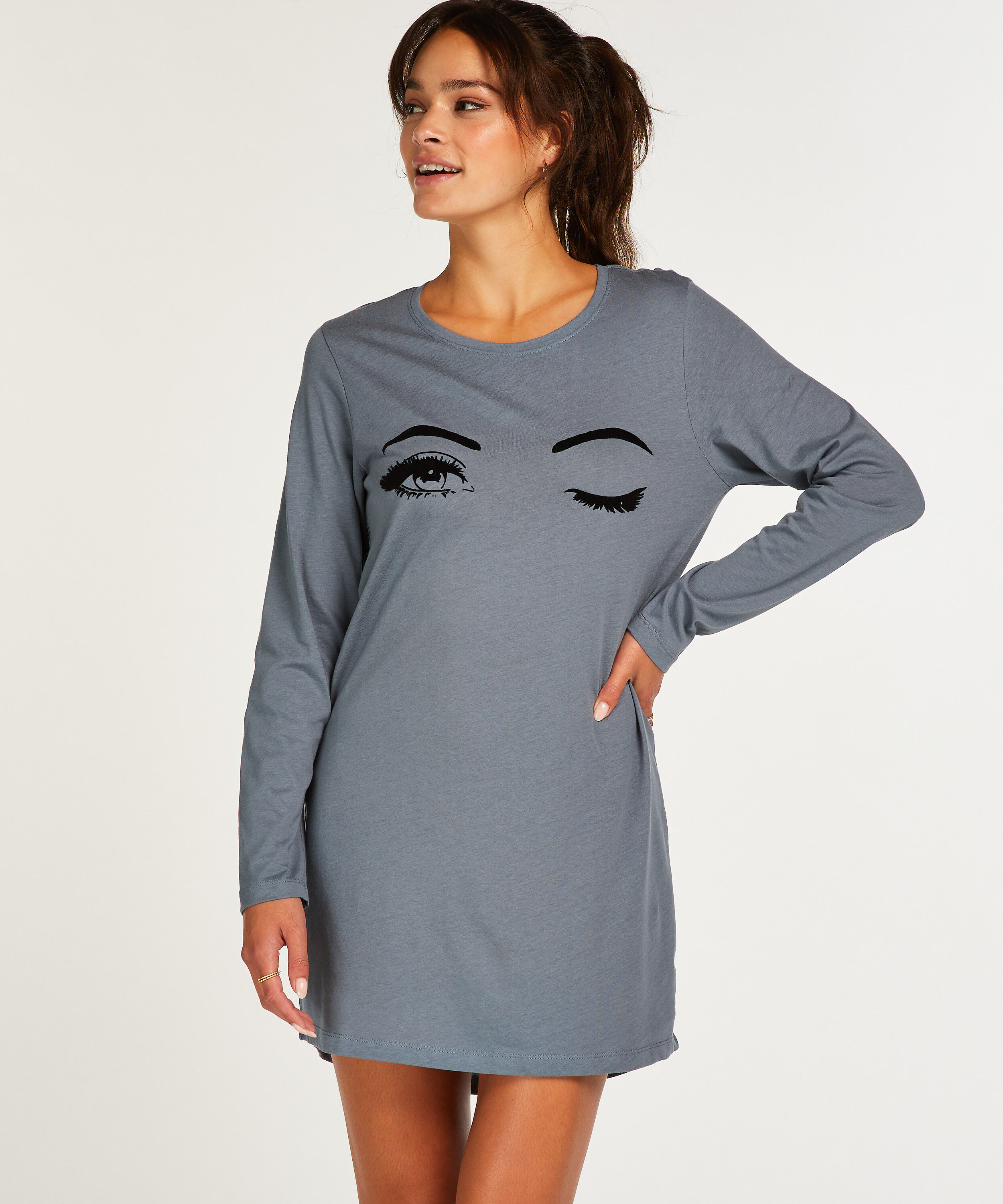 Chemise de nuit à encolure arrondie Coton Hunkemöller en coloris Gris Femme Vêtements Vêtements de nuit Nuisettes et chemises de nuit 