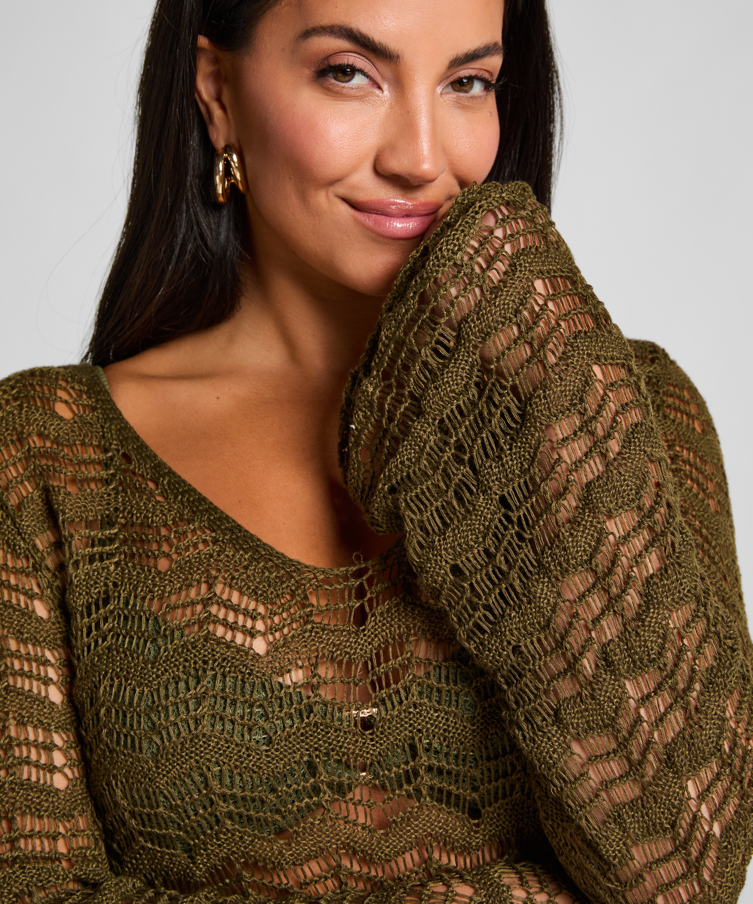 Robe maxi en crochet, Vert, main