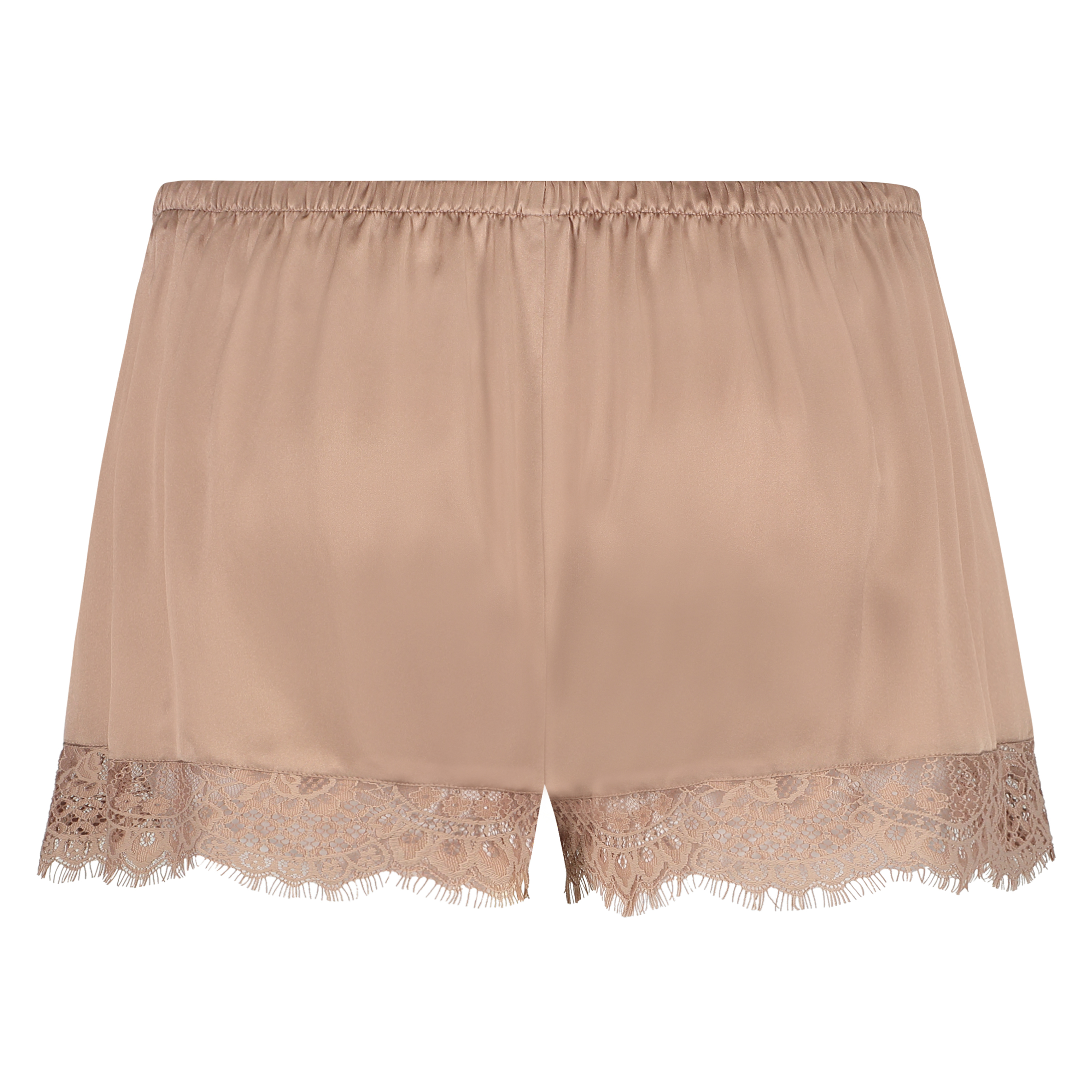Short pijama soie dentelle festonnée, Rose, main