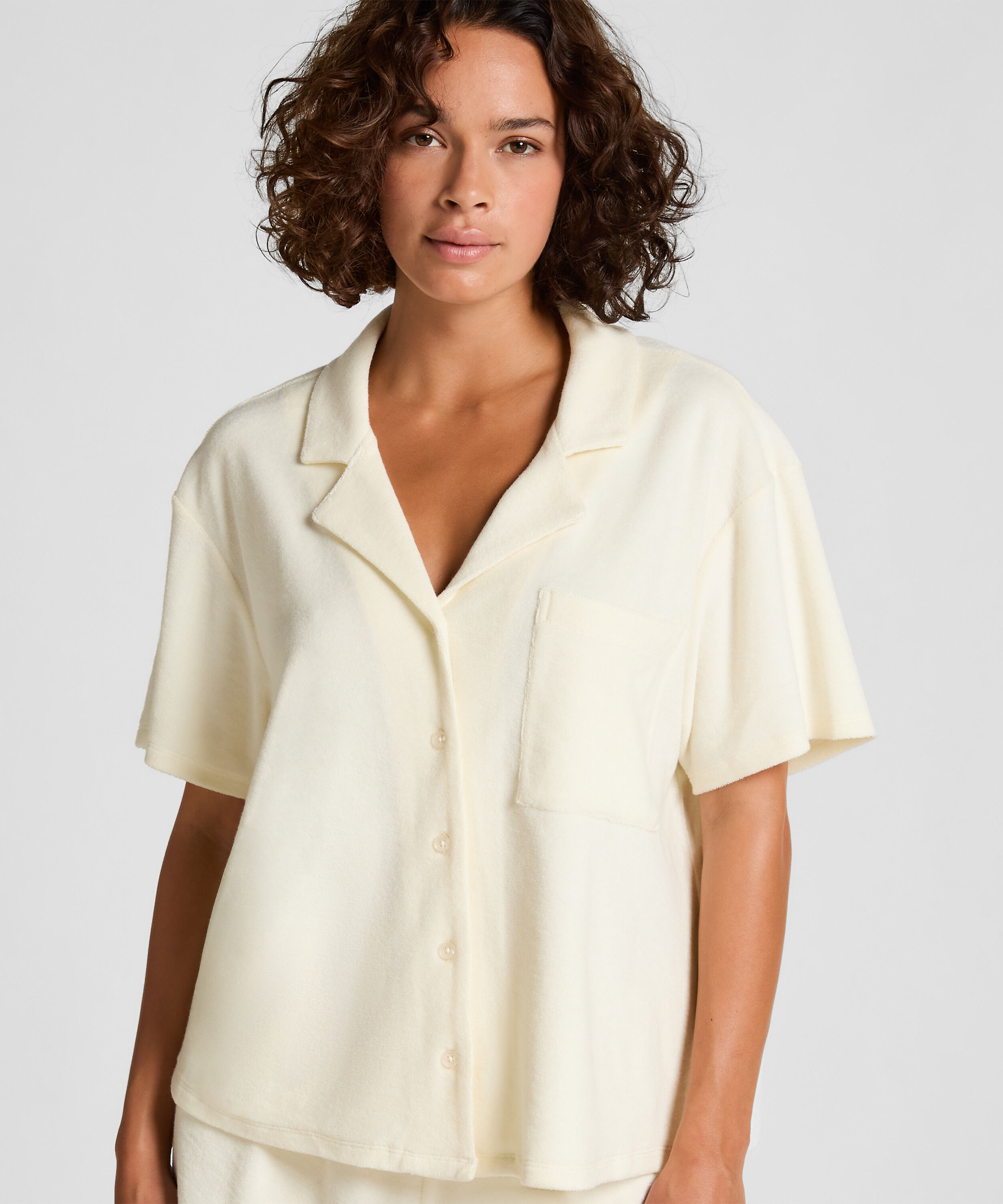 Chemise boutonnée en tissu éponge, Blanc