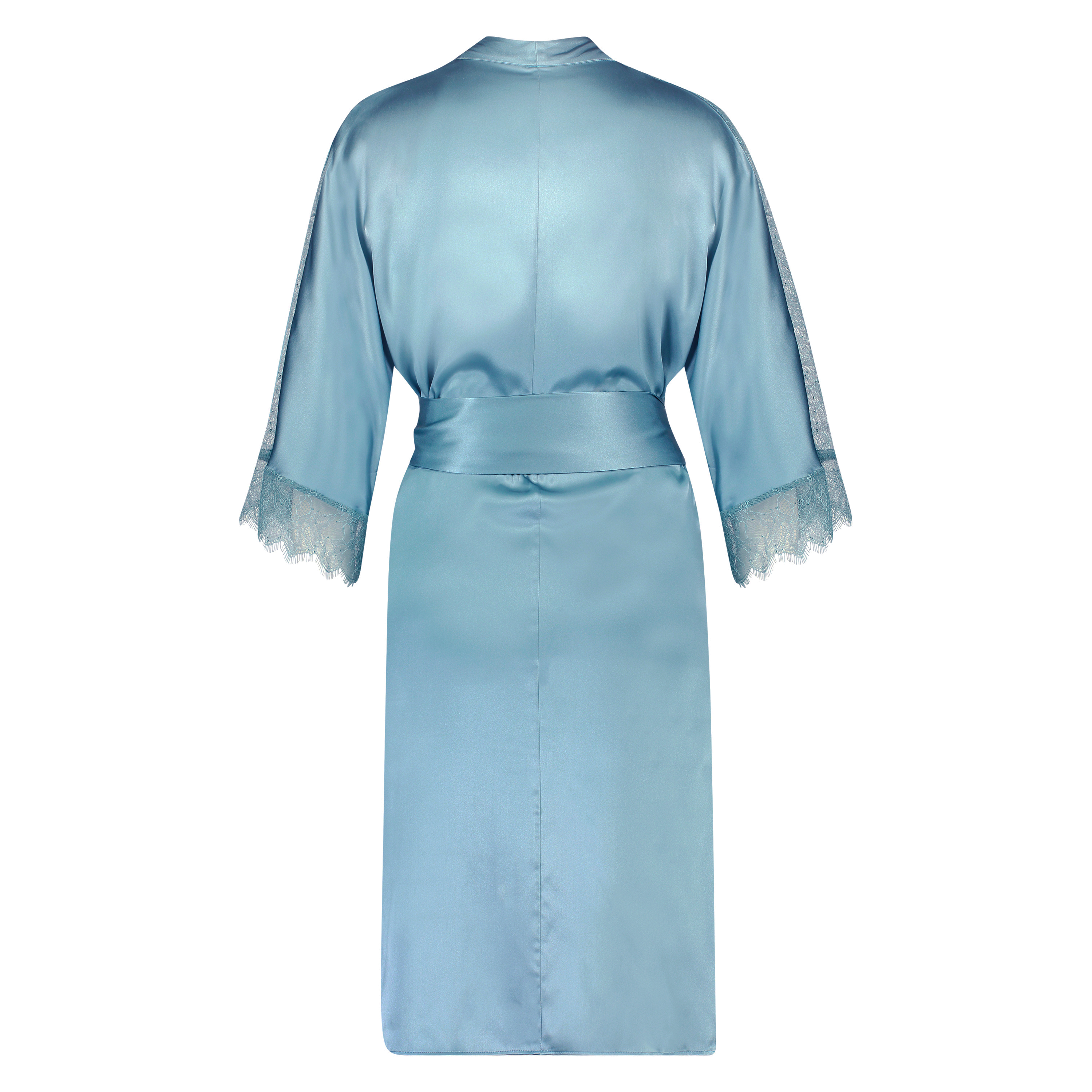 Kimono en dentelle de soie, Bleu, main