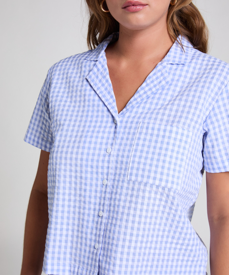 Veste à manches courtes en Seersucker, Bleu