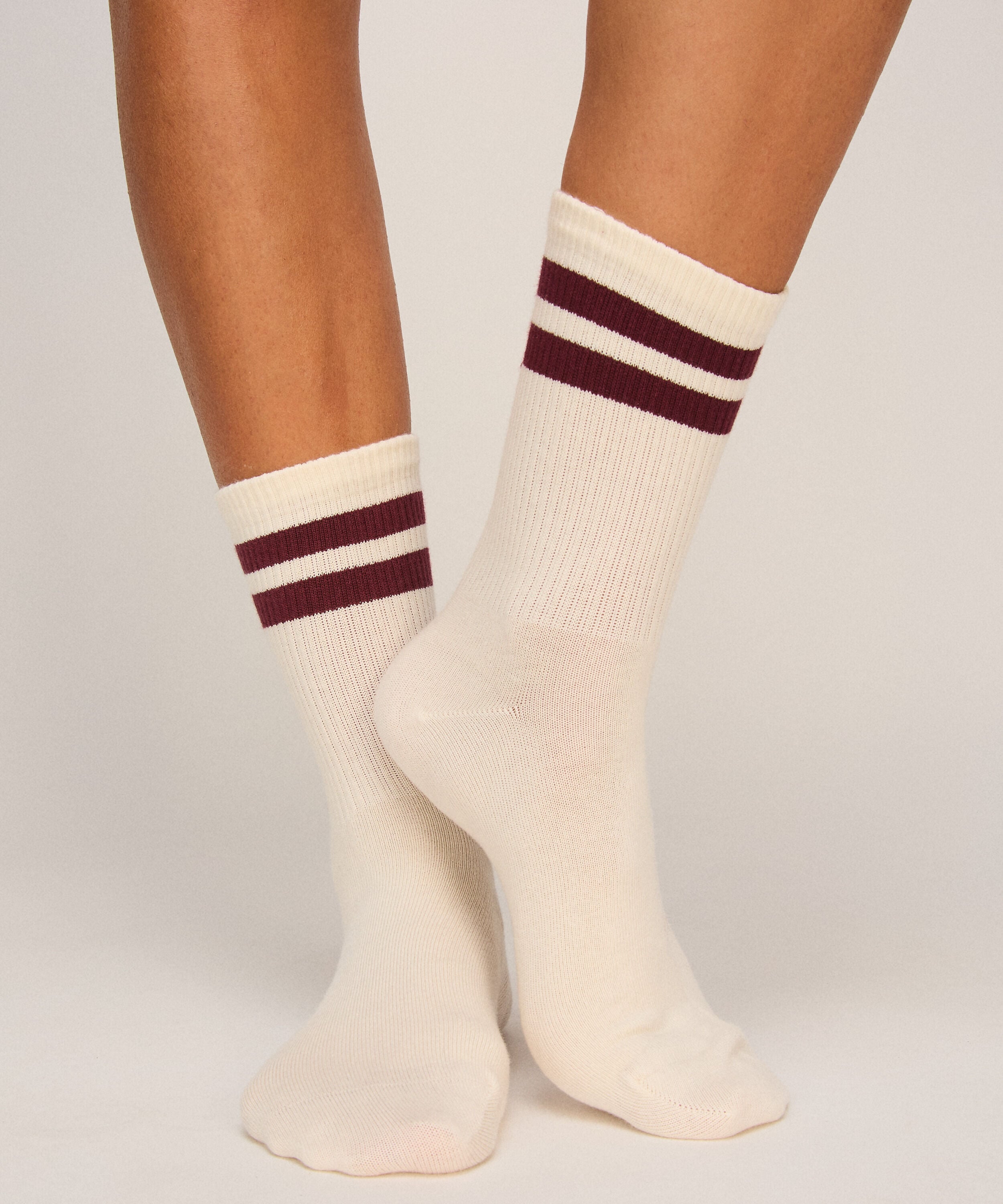 STRIPES COTTON CREW SOCKS, Blanc