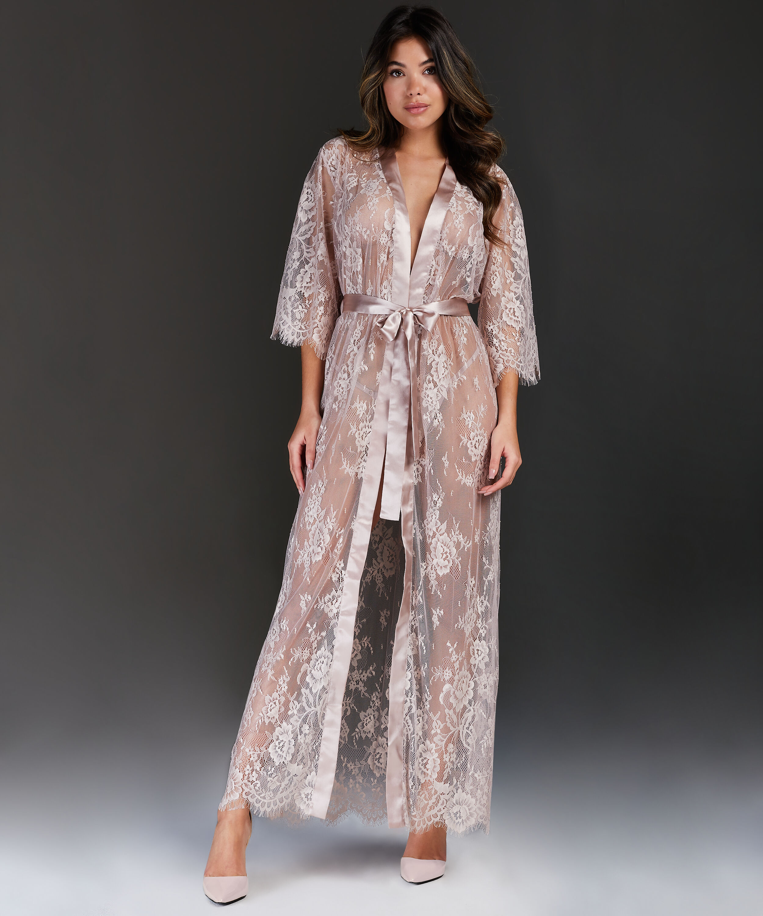 Long Kimono Allover Lace, Beige
