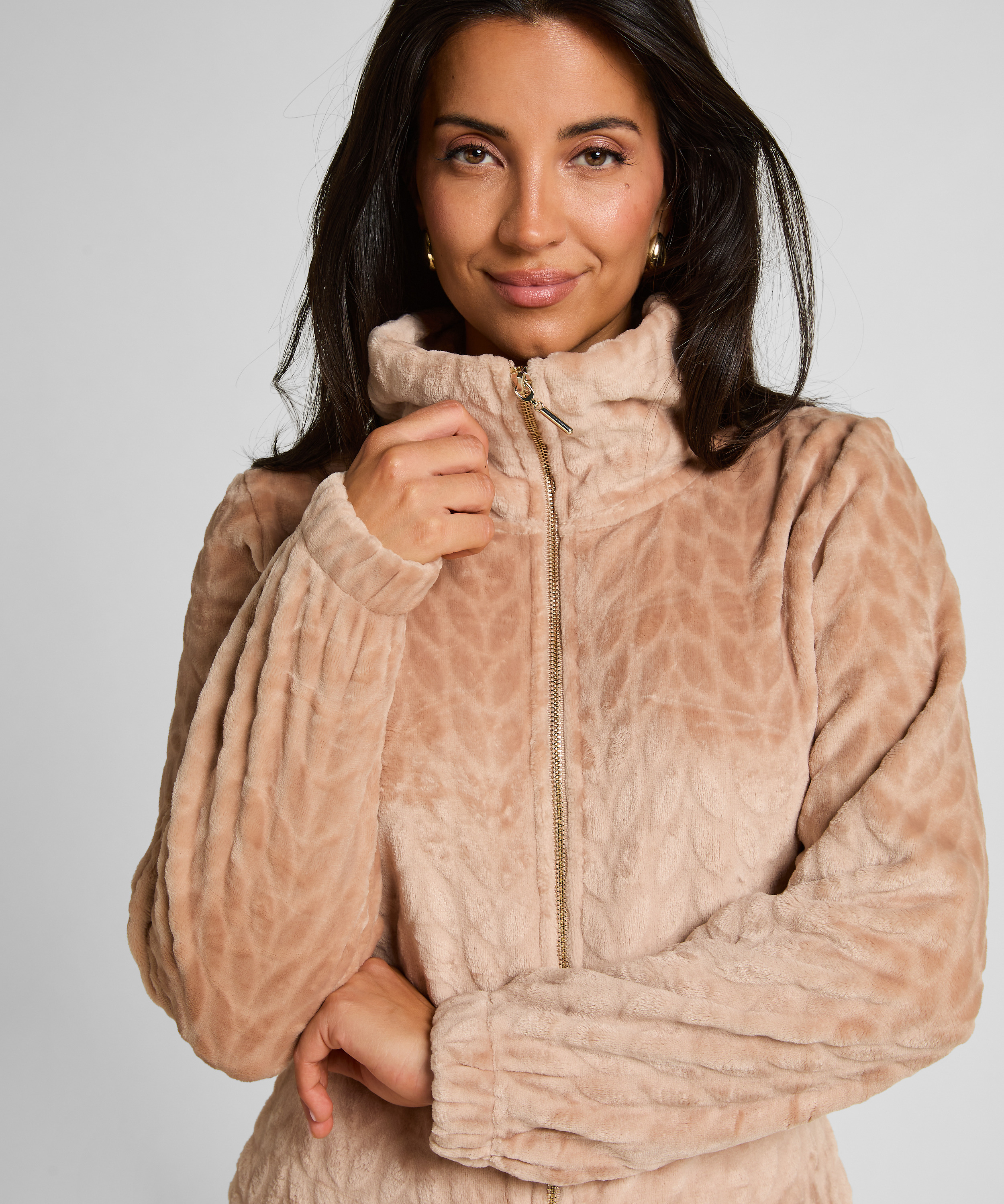 Combinaison de pyjama torsadée à fermeture éclair, Beige, main