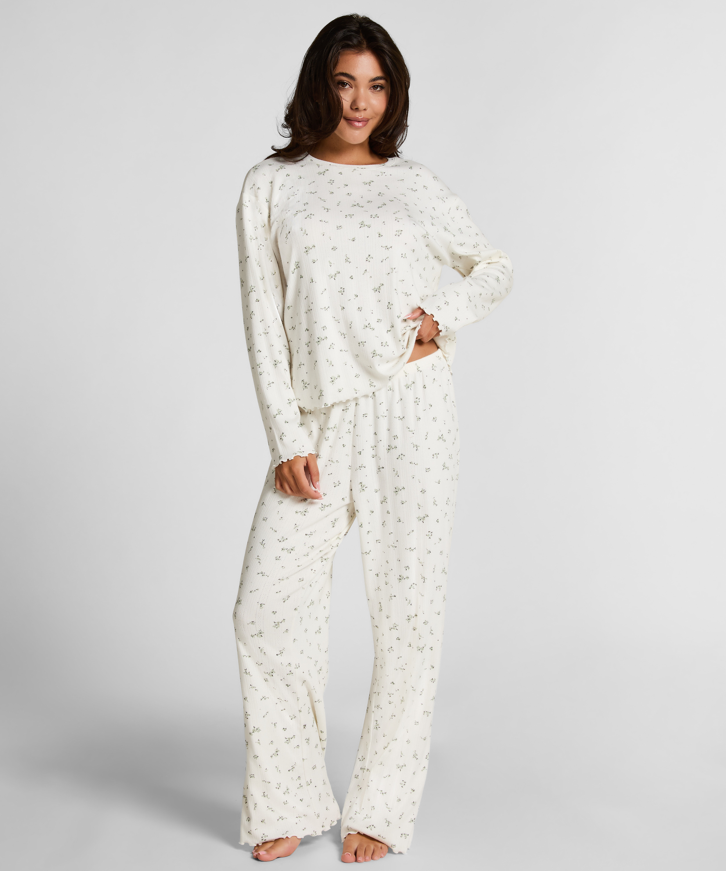 Pyjama Top Loose Pointelle, Blanc, main
