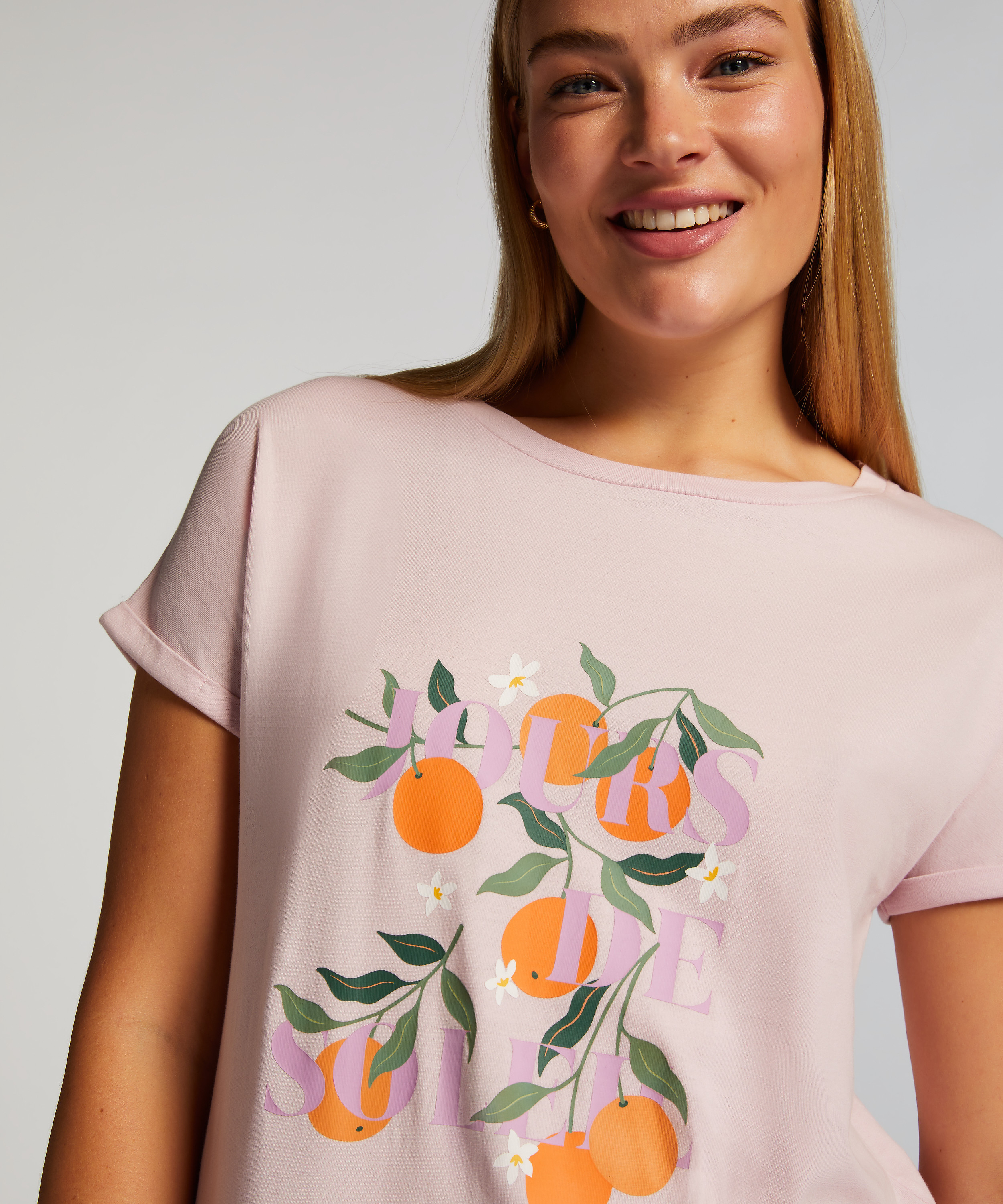 Chemise de nuit col rond, Rose, main