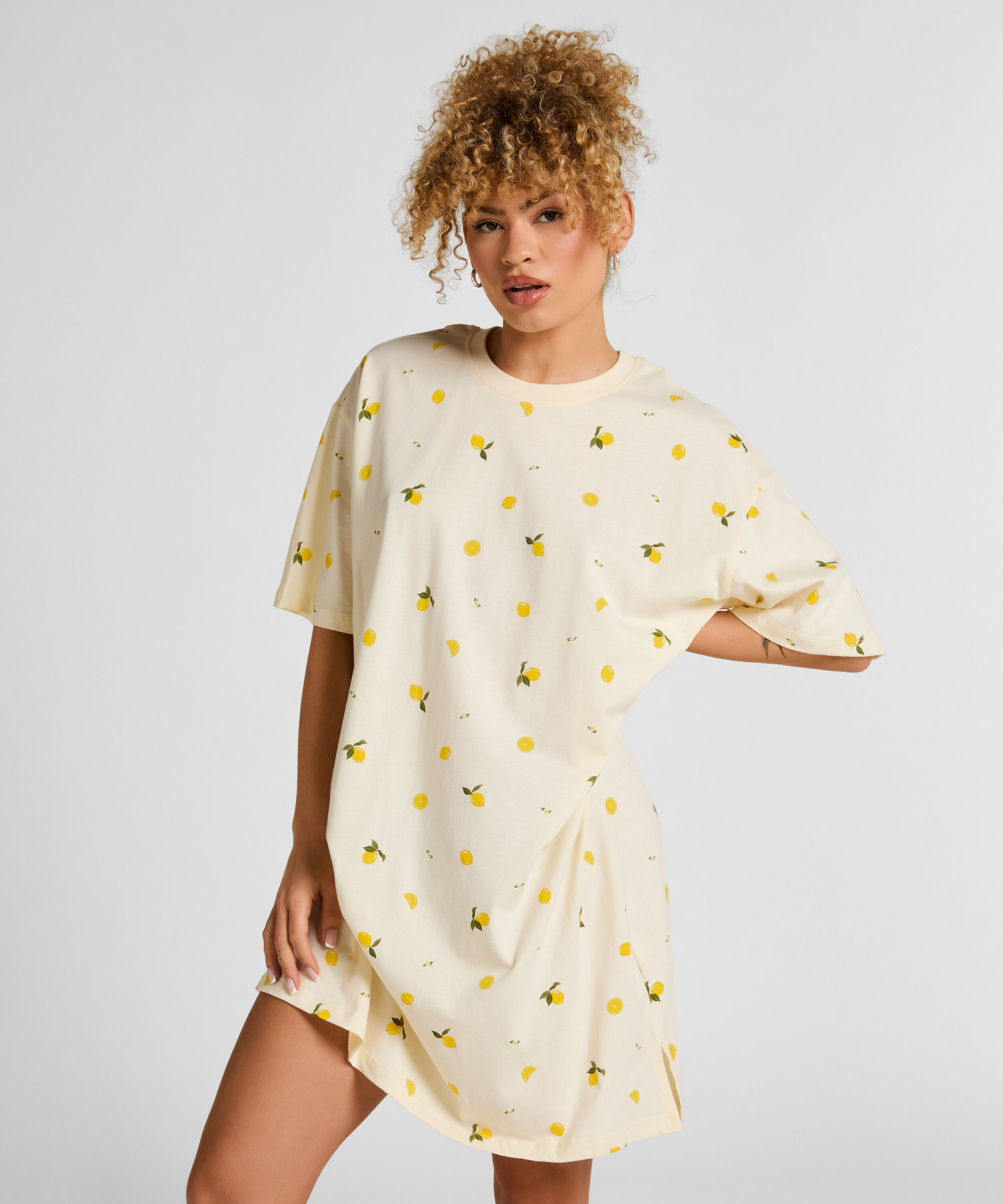 Chemise de nuit col rond, Blanc