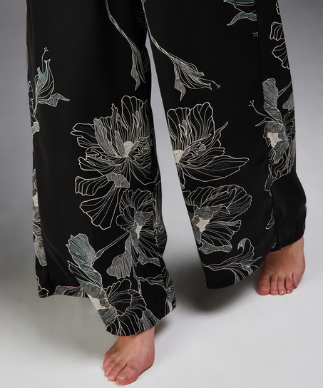 Pantalon Palazzo satin Lotus, Noir