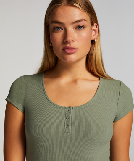Haut de pyjama manches courtes Henley, Vert