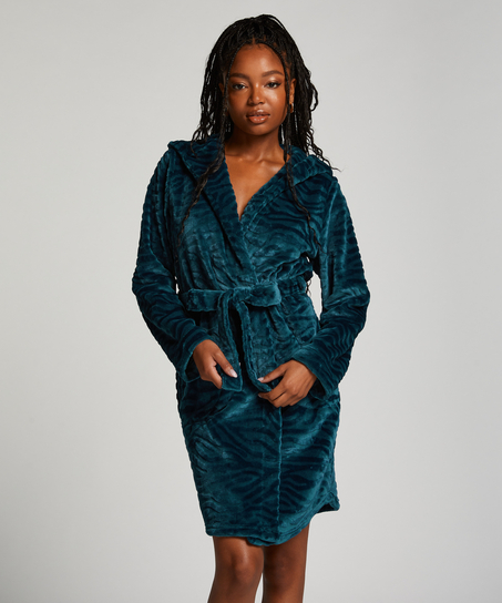 Peignoir court avec fermeture à glissière, Bleu