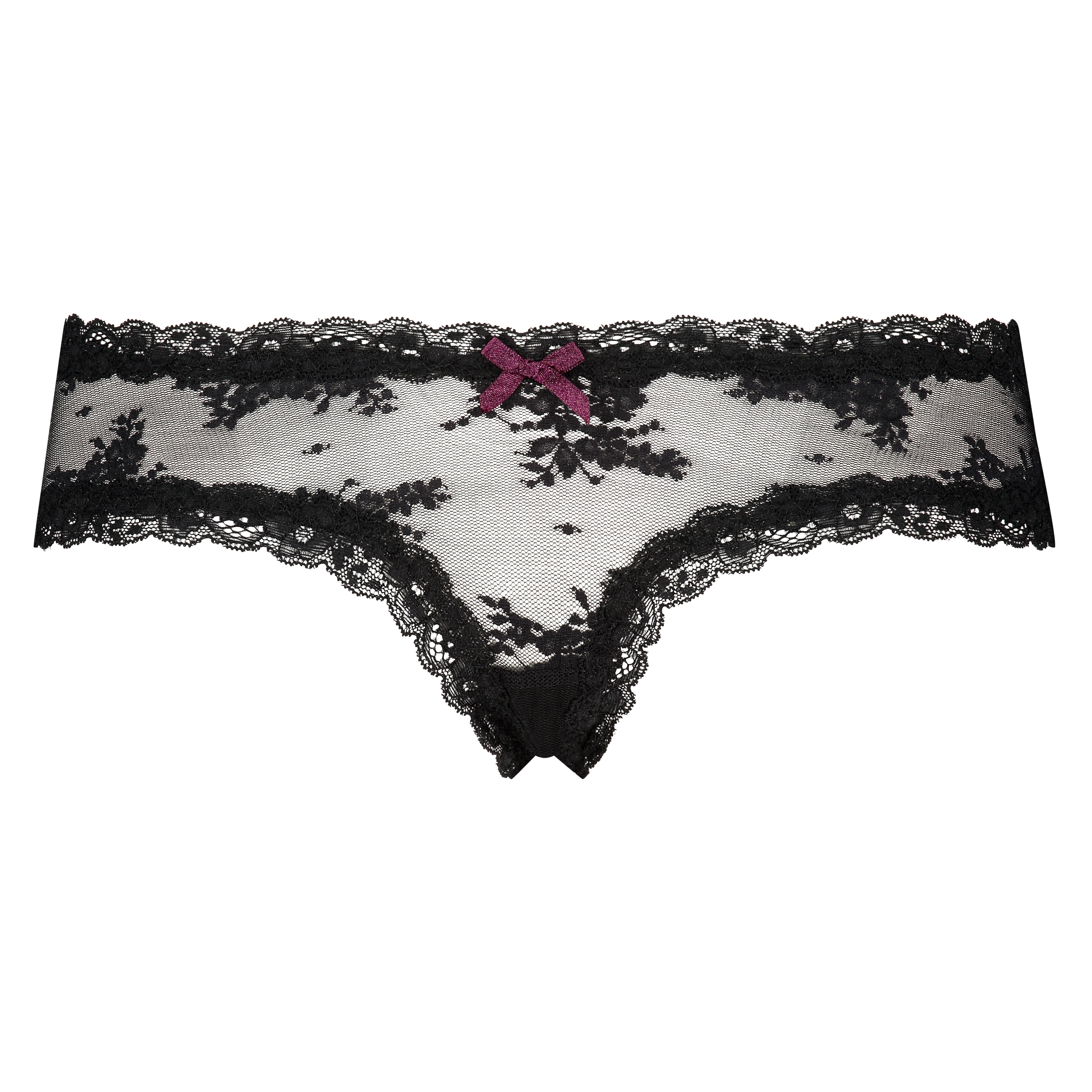 Slip br&eacute;silien V-shape Floral Mesh, Noir, main