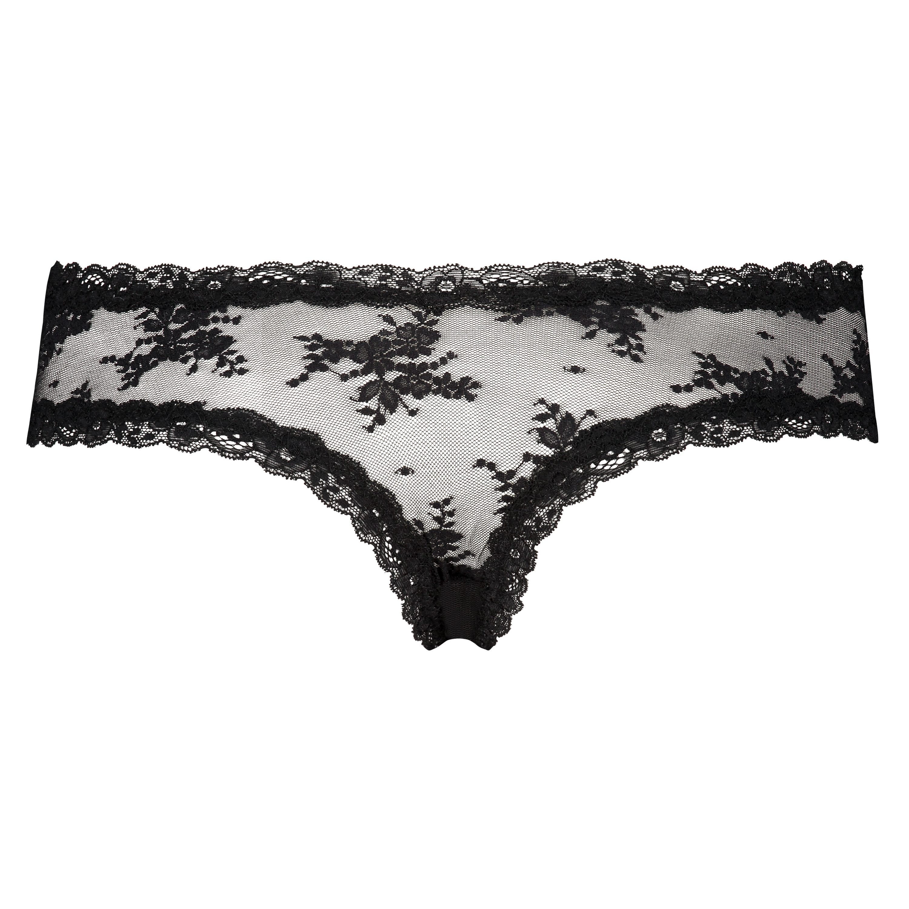 Slip br&eacute;silien V-shape Floral Mesh, Noir, main